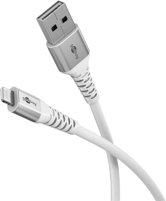 Lightning-USB-A supersoft textilkabel med metallkontakter, 0,5 m, vit MFi-certifierad, elegant och extra robust laddnings- och synkroniseringskabel för Apple iPhone/iPad (vit)