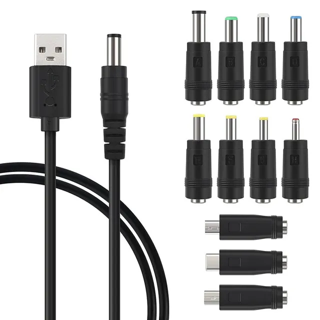 1m Strömkabel USB till DC med 11 kontakter USB DC POwer