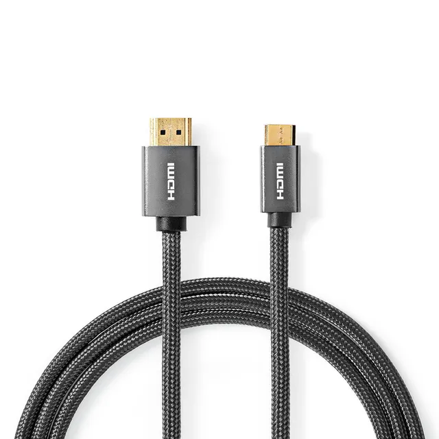 High Speed HDMI ™ kabel med Ethernet | HDMI™ Kontakt | HDMI™ Mini kontakt | 4K@60Hz | 18 Gbps | 2.00 m | Rund | Bomull | Antracit / Grått Med Metall | Kartong med täckt fönster