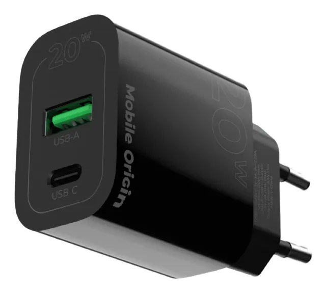 PD20W Wall Charger MO12 - black - 1 USB-A + 1 USB-C