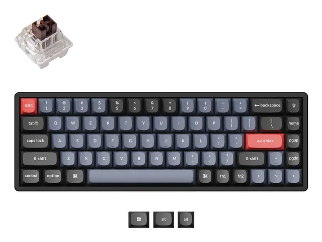K6P-J3, Trådlös, USB + Bluetooth, Mekaniska tangentbrytare, QWERTY, RGB LED, Svart, Grå
