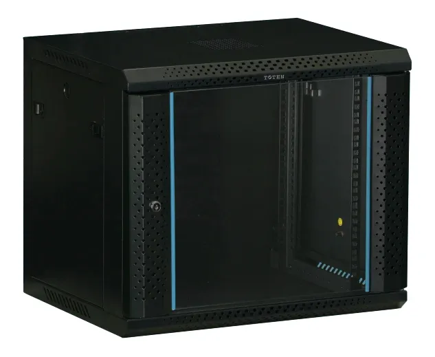 wall cabinet, 18U, 600 × 450, glass door, blac
