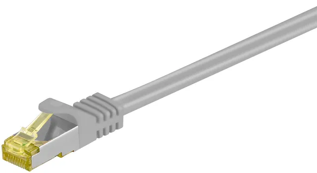 RJ45 patchkabel S/FTP (PiMF), 500 MHz, med CAT 7 råkabel, grå, 3 m LSZH halogenfri kabelhölje, koppar, RJ45-kontakt (CAT 6A)