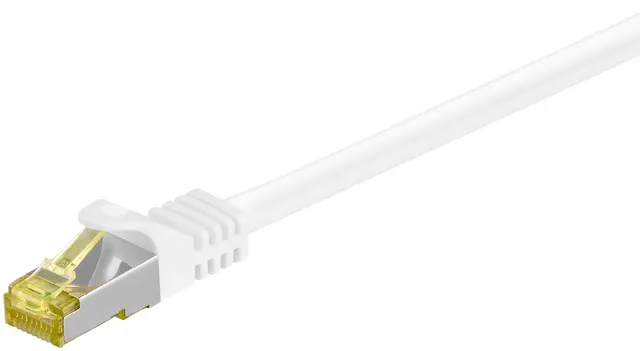 RJ45 patchkabel S/FTP (PiMF), 500 MHz, med CAT 7 råkabel, vit, 15 m LSZH halogenfri kabelhölje, koppar, RJ45-kontakt (CAT 6A)