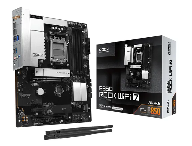 B850 Rock WiFi 7 Moderkort - AMD B850 - AMD AM5 - DDR5 RAM - ATX