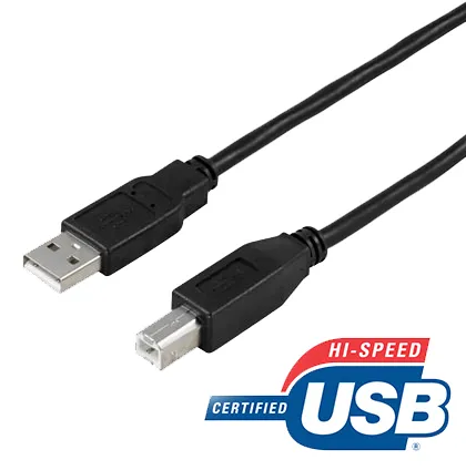 USB 2.0 kabel Typ A hane - Typ B hane - 0,5m - Svart