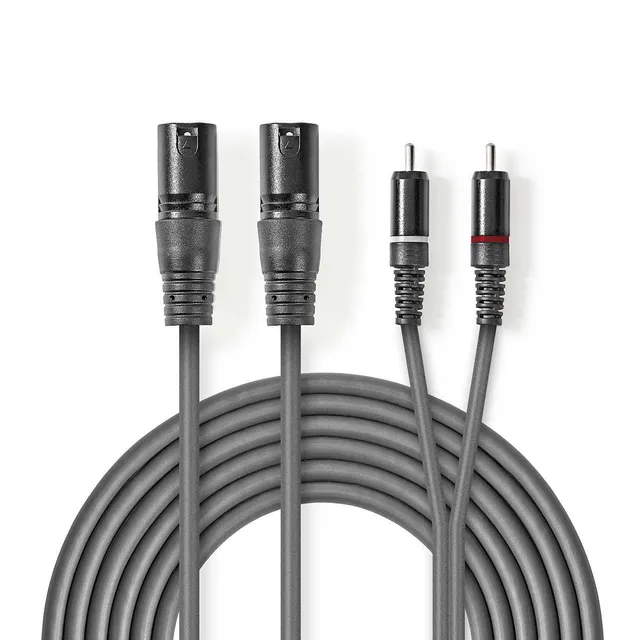 Balanserad ljudkabel | 2x XLR 3-Pin Hane | 2x RCA Hane | Nickelplaterad | 3.00 m | Rund | PVC | Mörkgrå | Kartonghylsa