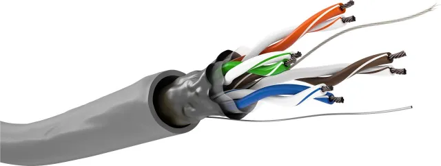 CAT 5e Nätverkskabel, F/UTP, 100 m, grå Kopparklädd aluminiumledare (CCA), AWG 26/7 (stranded), PVC-kabelhölje