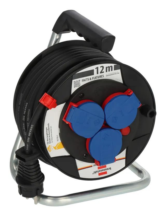 9123020115, Blå, Svart, Plast, 3 AC-utgångar, CEE, 12 m, IP44