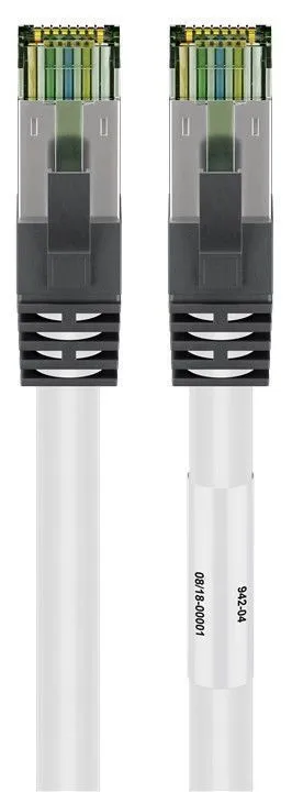 RJ45 (CAT 6A, 500 MHz) patchkabel med CAT 8.1 S/FTP rå kabel, vit 99,9 % syrefri kopparledare (OFC), AWG 24, halogenfri kabelhölje (LSZH), 10 m
