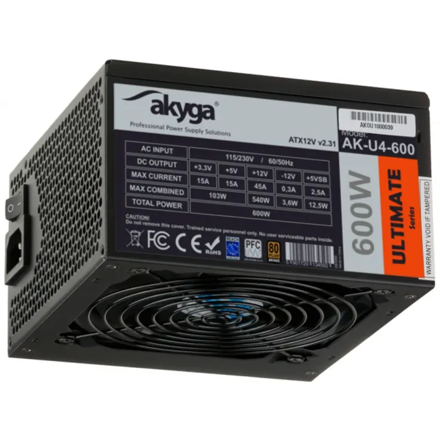 AKY AK-U4-600 Ultimate ATX Power Supply 600W Strömförsörjning - 600 Watt - 120 mm - ATX 2.31 - 80 Plus Bronze certificate