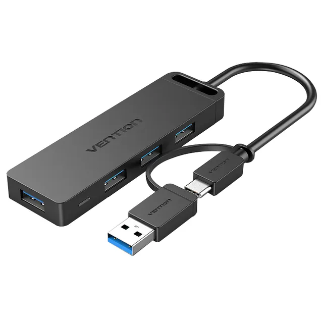 2-in-1 Interface USB 3.0 Hub with 4 Ports USB-C and USB 3.0 USB Hub - USB 3.0 - 4 porte - Svart