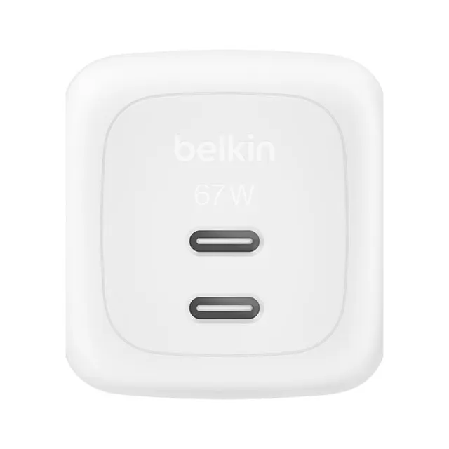 Väggladdare GaN 2x USB-C 67W, Vit