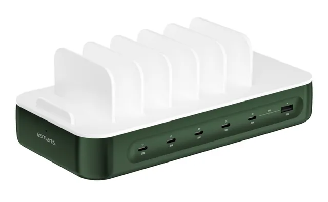 Charging station Team 100W 1x USB-A port 5x USB-C ports includes 6 cables green