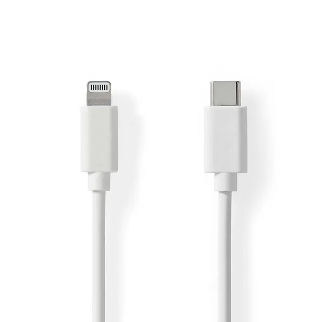 Lightning Kabel | USB 2.0 | Apple Lightning, 8-stifts | USB-C™ Hane | 480 Mbps | Nickelplaterad | 1.00 m | Rund | PVC | Vit | Label