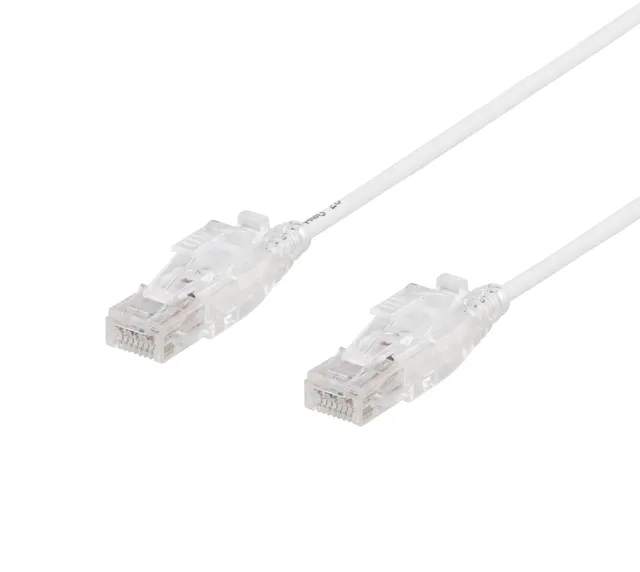 U/UTP Cat6A patchkabel, 1m, 500MHz, låsbara kontakter, vit
