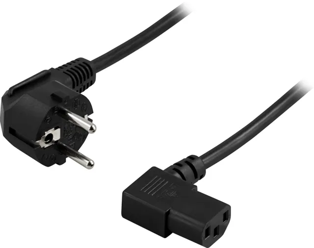 Vinklad Apparatkabel / Vinklad C13 - Svart / 1m