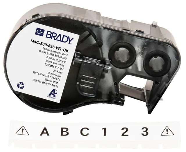 Corporation M4C-500-595-WT-BK Vinyl svart på vitt 12,70 mm x 7,62 m permanent (170818)