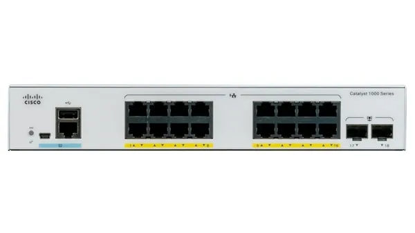 Catalyst 1000-16FP-2G-L - Switch - Administrerad - 16 x 10/100/1000 (PoE+) + 2 x gigabit SFP (upplänk) - rackmonterbar - PoE+ (240 W) - återanvä