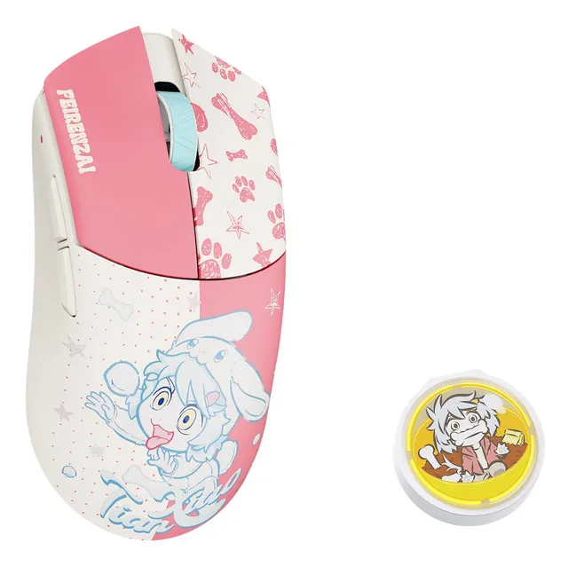 BEAST G Medium Wireless X FEIRENZAI - Yellow Pink (Limited Edition) - Gamingmus - Optic - 5 knappar - Pink
