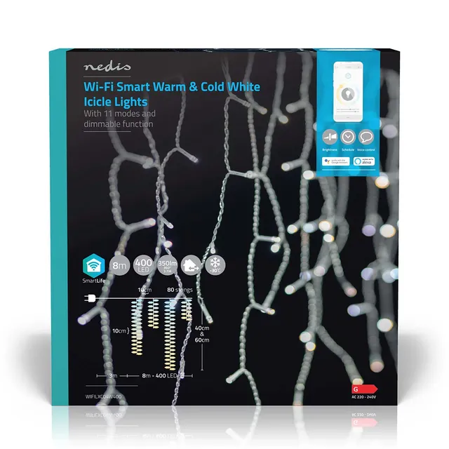 SmartLife Julbelysning | Istapp | Wi-Fi | Varm till cool vit | 400 LED's | 8.00 m | Android™ / IOS