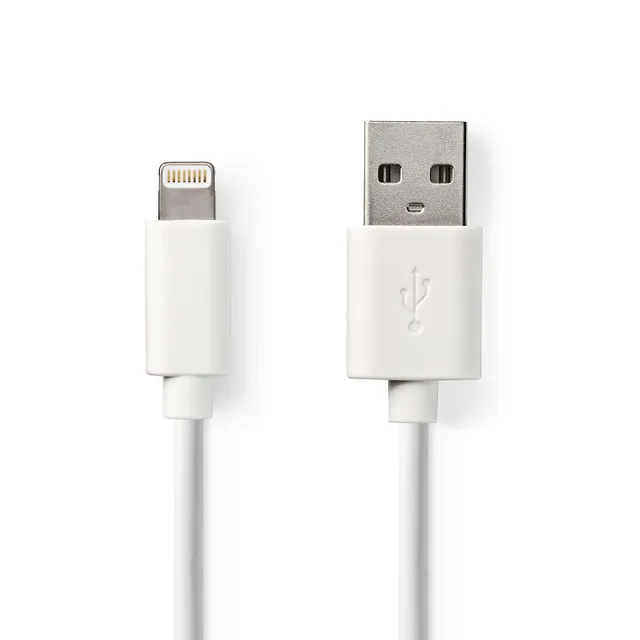 Lightning Kabel | USB 2.0 | Apple Lightning, 8-stifts | USB-A Hane | 480 Mbps | Nickelplaterad | 1.00 m | Rund | PVC | Vit | Låda