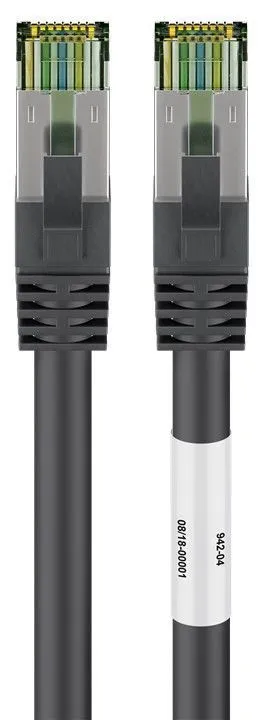 Patchkabel CAT 8.1, S/FTP (PiMF), svart 99,9 % syrefri kopparledare (OFC), AWG 24, halogenfri kabelhölje (LSZH), 0.5 m