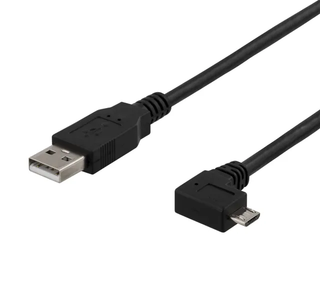 USB-A till Micro USB - Vinklad - 2m - Svart
