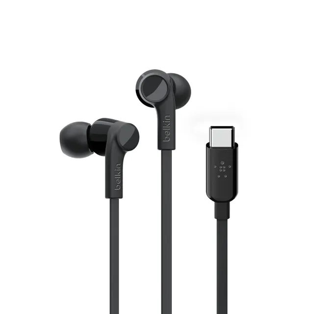 Belkin ROCKSTAR - Hörlurar med mikrofon - inuti örat - kabelansluten - USB-C - ljudisolerande - svart