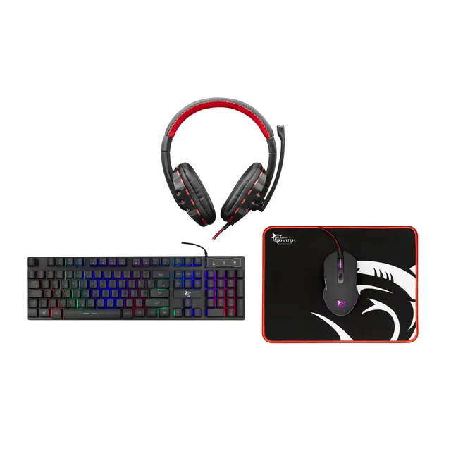 Paket: White Shark Comanche RGB, 4-i-1, tangentbord + mus + musmatta + headset, belgisk layout