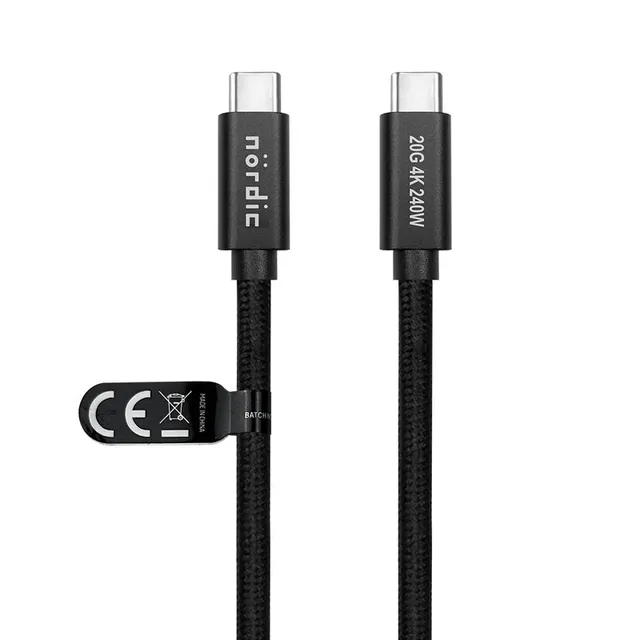 1m USB 3.2 Gen 2 USB-C till C nylonflätad kabel PD3.1 240W 20G 4K60Hz svart