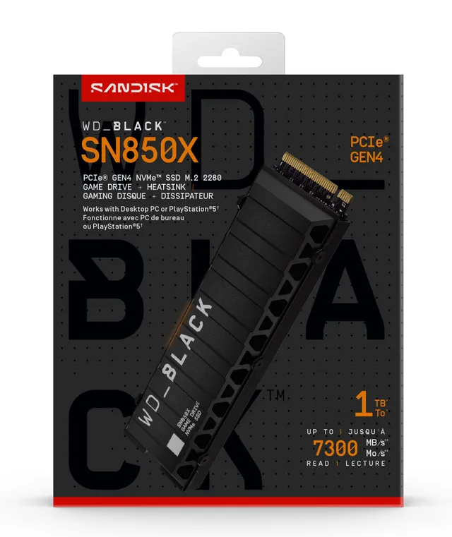 1 TB WD Black SN850X NVMe PCIe 4.0 SSD, M.2, With Heatsink