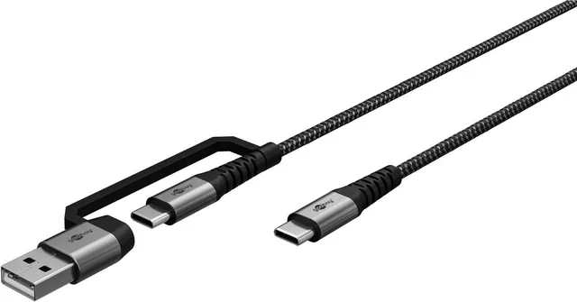 2-i-1 USB-C till USB-C/USB-A-kabel, 2m - Space Grey/Silver