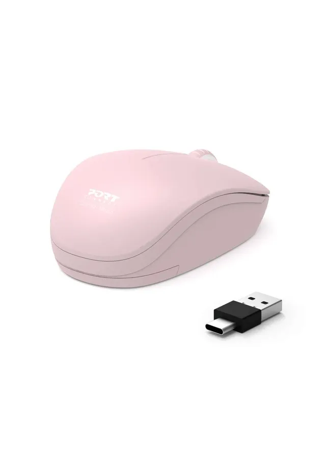 PORT Connect Collection - Mus - höger- och vänsterhänta - optisk - 3 knappar - trådlös - 2.4 GHz - USB / USB-C trådlös mottagare - blush
