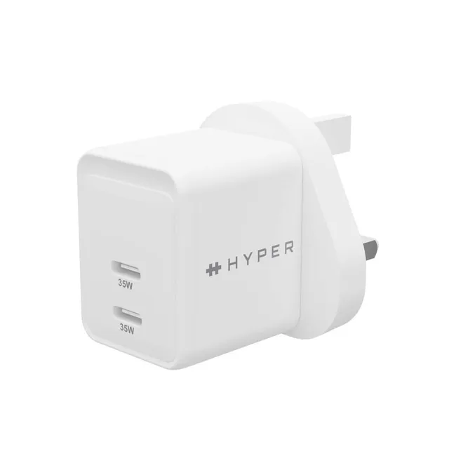 HyperJuice - Strömadapter - GaN - 35 watt - QC 3.0, Power Delivery 3.0 + PPS - 2 utdatakontakter (USB-C) - vit - Storbritannien