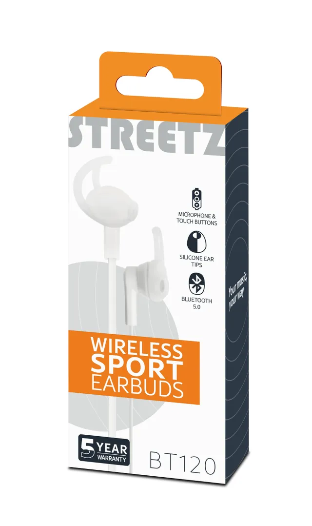 Stay-in-ear BT hörlurar med mikrofon och media/svarsknappar, v