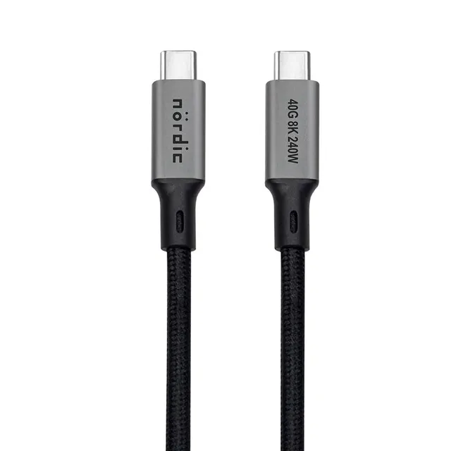 1m USB4 USB-C till C nylonflätad kabel PD3.1 240W 40G 8K60Hz 4K144Hz grå