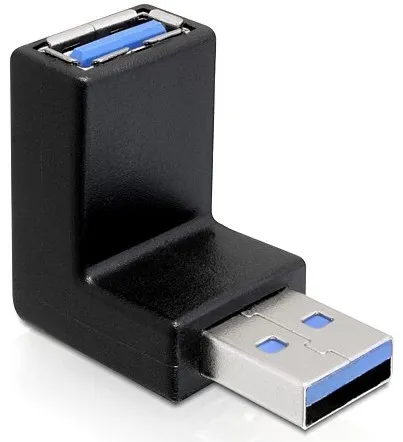 Delock USB-A uros – USB-A naaras -kulmasovitin, musta