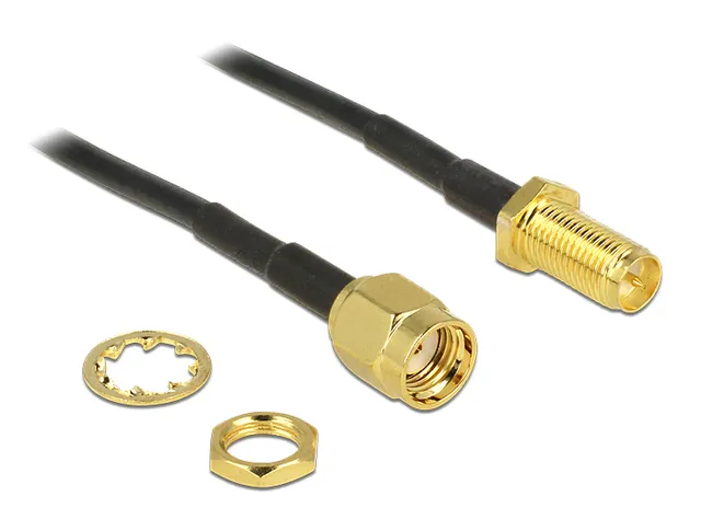- Antennkabel - RP-SMA (hona) till RP-SMA (hane) - 20 cm - RG-174 - svart