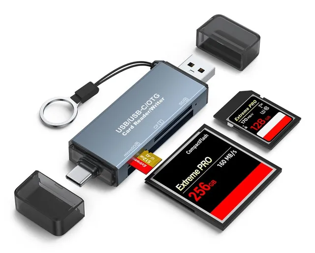 USB-A, USB-C Kortläsare 3 Slot CF, SD, MicroSD UHS-I
