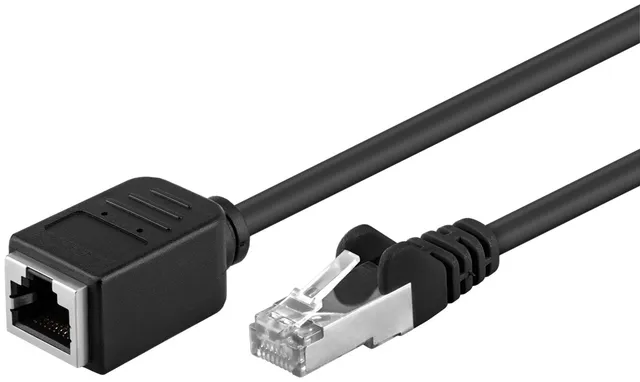 CAT 5e förlängningskabel, F/UTP, svart kopparledare (CU), RJ45-kontakt (8P8C) > RJ45-kontakt (8P8C)