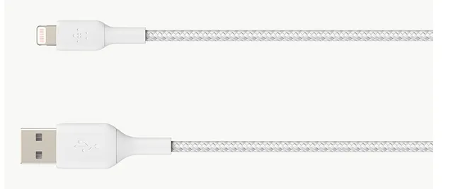 Nylonflätad Lightning till USB-A kabel, 1 meter - Vit