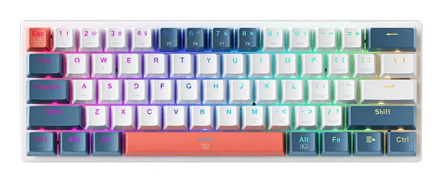K500-B61 Gaming Keyboard Wired Mechanical Backlit Red Switch - White & Blue - Blå