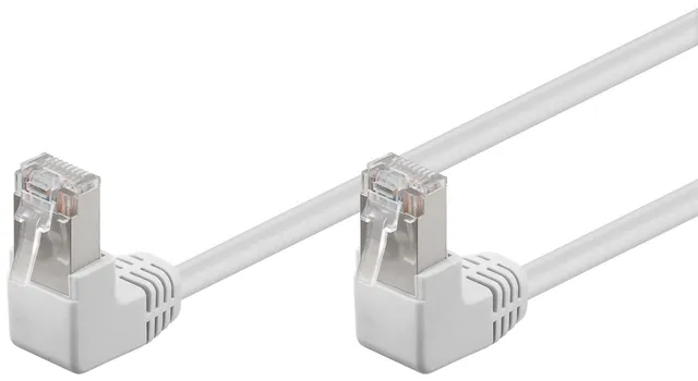 Patchkabel CAT 5e, 2x 90° vinklad, F/UTP, vit, 2 m kopparklädd aluminiumtråd (CCA), 2x RJ45-plugg 90 ° (8P8C)