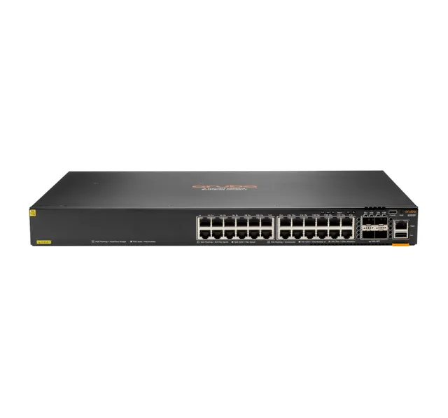 HPE Aruba CX 6300F - Switch - endast horisontal ytmontering - L3 - Administrerad - 24 x 10/100/1000 (PoE+) + 4 x 50 Gigabit Ethernet SFP56 - framsidan