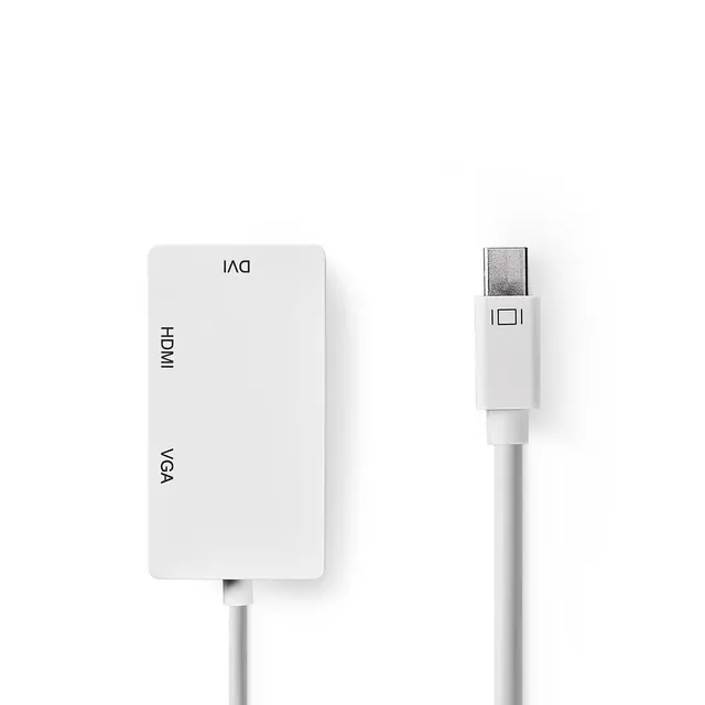 Mini Displayport-kabel | DisplayPort 1.2 | Mini DisplayPort Hane | DVI-D 24+1-Pin Hona / HDMI™ ingång / VGA hona 15p | 21.6 Gbps | Nickelplaterad | 0.20 m | Rund | PVC | Vit | Plastpåse