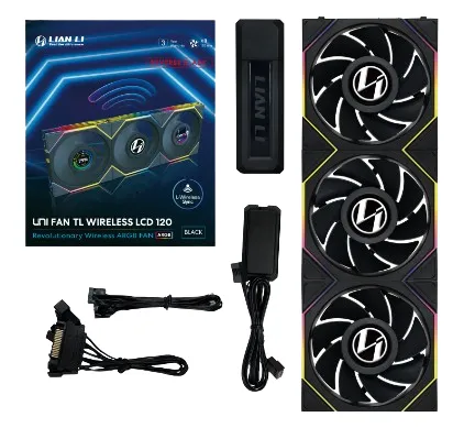UNI FAN TL 120mm Wireless LCD Reverse Svart 3-pack