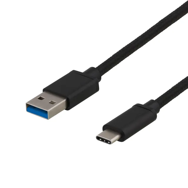 USB 3.1 Gen1 USB-C - USB-A tygbekl kabe, 0.5m, 60W 3A, svart