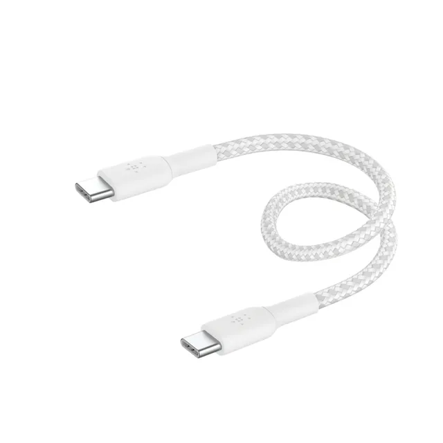 BoostCharge - USB-kabel - USB-C (hane) till USB-C (hane) - USB 2.0 - 20 V - 3 A - 15 cm - USB Power Delivery (60W), braided - vit