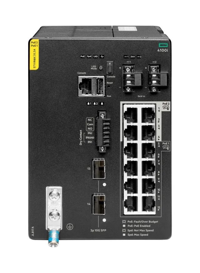 HPE Aruba 4100i - Switch - 8 x 10/100/1000 (PoE Class 4) + 4 x 10/100/1000 (PoE Class 6) + 2 x SFP+ - DIN-skenmonterbar - PoE Class 4 / PoE Class 6